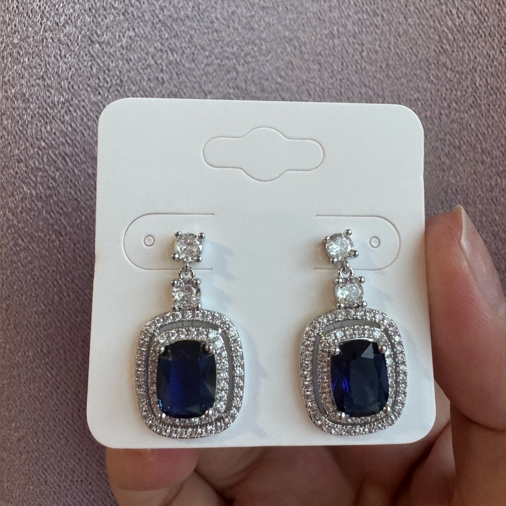 Blue CZ Earrings for Women - Picture 2 of 2